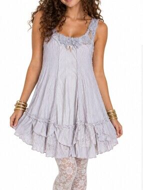 Babydoll Style Crinkle Lace Slip Dress In Light Grey Size Large
